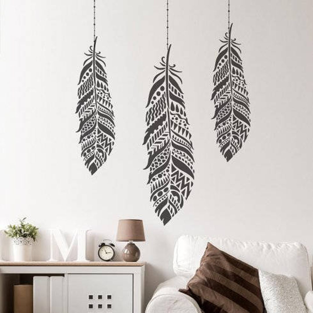 Tribal Feather Wall Stencils - WALL ART STENCIL Instead of Decals - Easy to  Use Wall Stencils for a Quick Room Update – Stencils for Walls - Etsy, image size:1080x1080