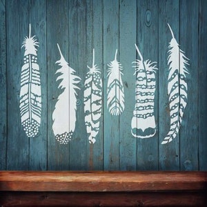 Feathers 6 Piece Stencil Kit - Reusable Stencils for DIY Craft Projects - Better than Decals