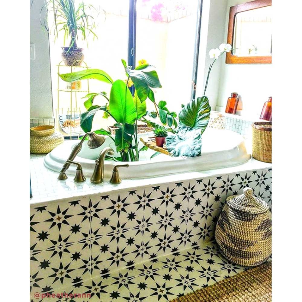 NAKLEO Tile Painting Stencil – 20x20cm (7.9"x7.9") Spanish Moorish Flower Pattern, Reusable Plastic Template For Wall, Floor, Furniture DIY