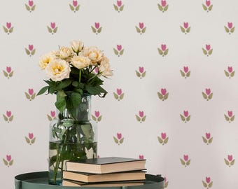 Tiny Tulip Dots Stencil - Cottage Core Wall Stencil - DIY Stencil for Walls - Large Wall Stencil - Floral Wall Pattern