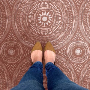 Kona Patio Stencil - Boho Style Wall and Floor Stencil - Use to Upgrade Your Old Cement Patio - Perfect for a Boho Backyard Makeover