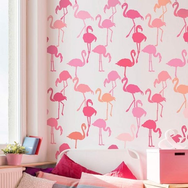 Flamingo Allover Stencil - Fun and Playful Pattern for a Bedroom - Tropical Stencil for DIY Wall Decor