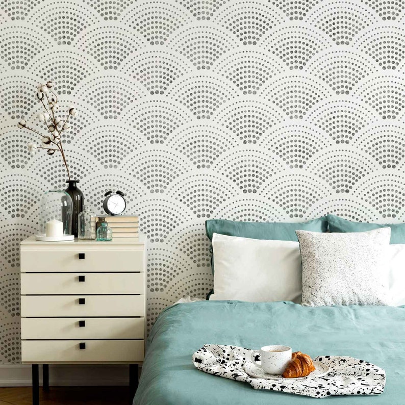 Radiant Scallop Wall Stencil LARGE WALL STENCIL Modern Geometric Wall Stencils Easy to Use Wall Stencils for a Quick Room Update image 2