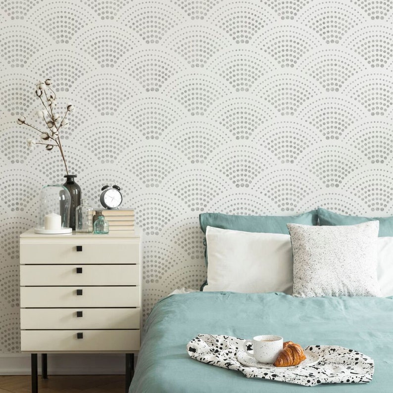 Radiant Scallop Wall Stencil LARGE WALL STENCIL Modern Geometric Wall Stencils Easy to Use Wall Stencils for a Quick Room Update image 3