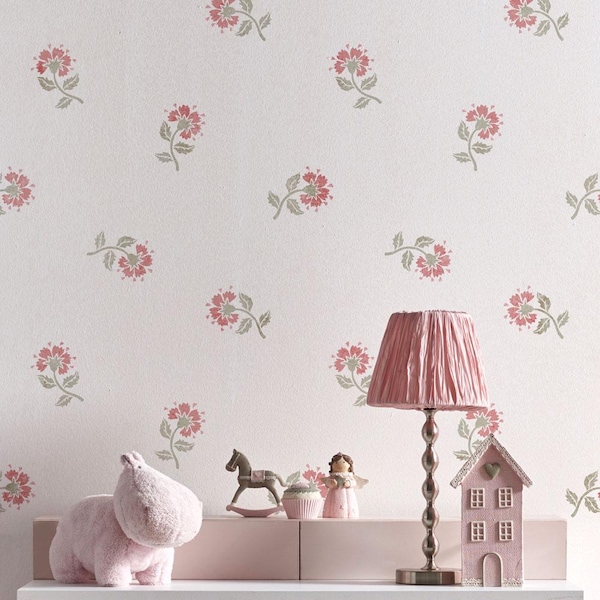 Cottage Pinks Wall Stencil - Try Stenciling Instead of Wallpaper - Floral Wall Pattern - Large Wall Stencils for Painting - Customizable
