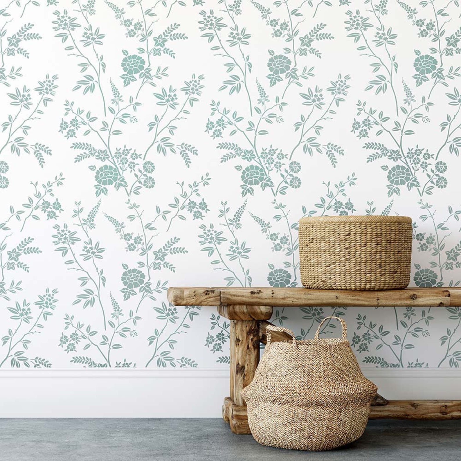 Floral Trail Wall Stencil Modern Farmhouse Wall Stencil Etsy