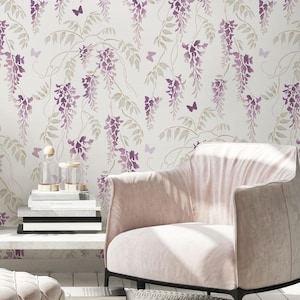 Wisteria and Butterflies Wall Stencil - Vining Wall Stencil to Create a DIY Botanical Wall - Transform Your Room With a Large Stencil Design