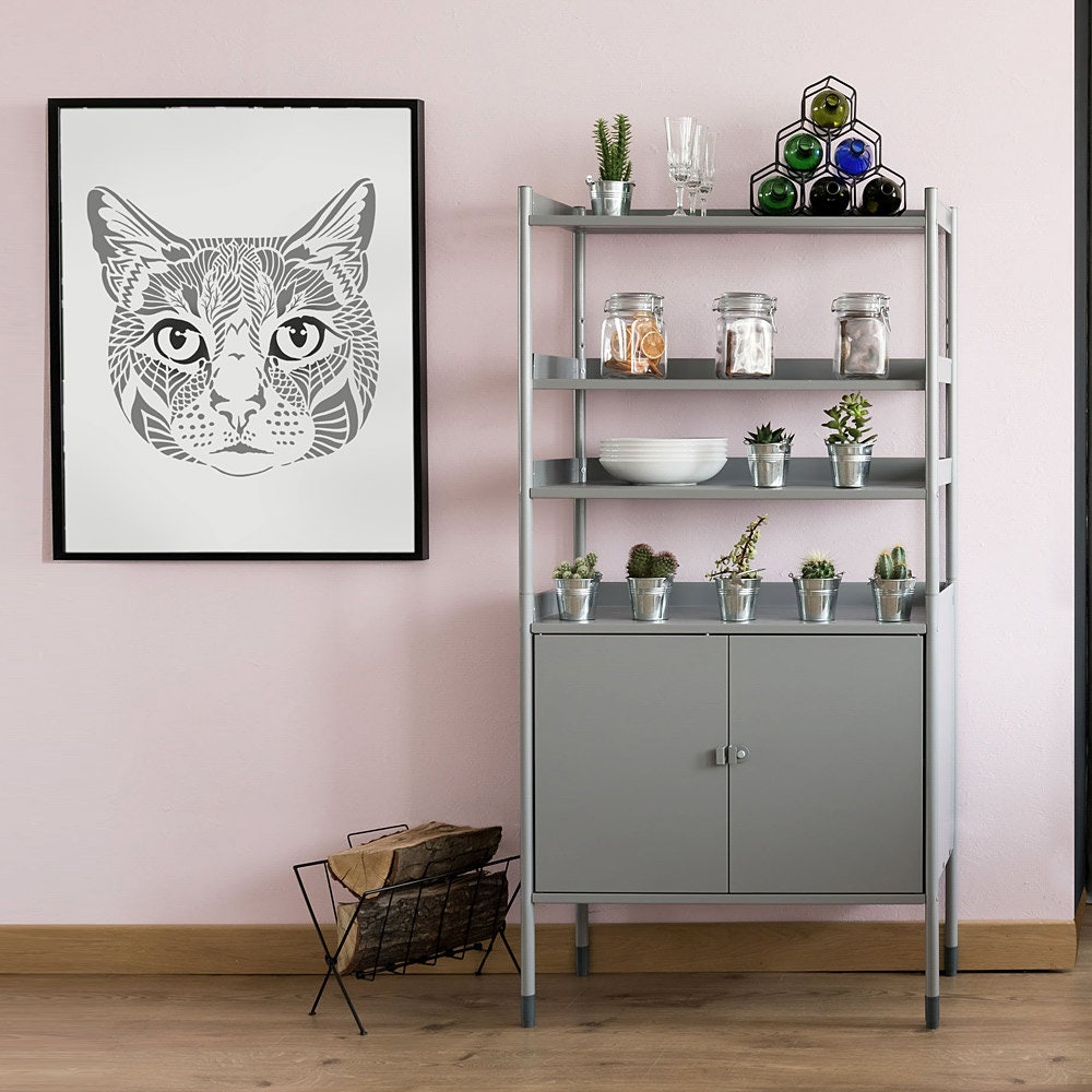 Vaska the Cat Wall Art Stencil DIY Geometric Design Animal Etsy