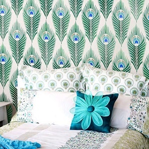 Peacock Feather Allover Stencil - reusable stencil patterns for walls just like wallpaper - DIY decor