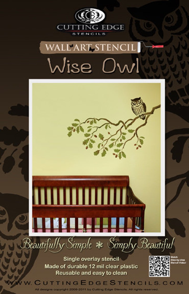 STENCIL Wise Owl MED Reusable wall stencils better than decals DIY decor image 5