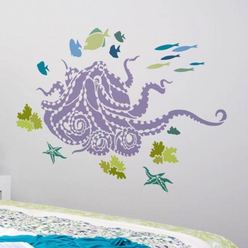 Octopus's Garden Wall Art Stencil Wall Stencils for Etsy UK