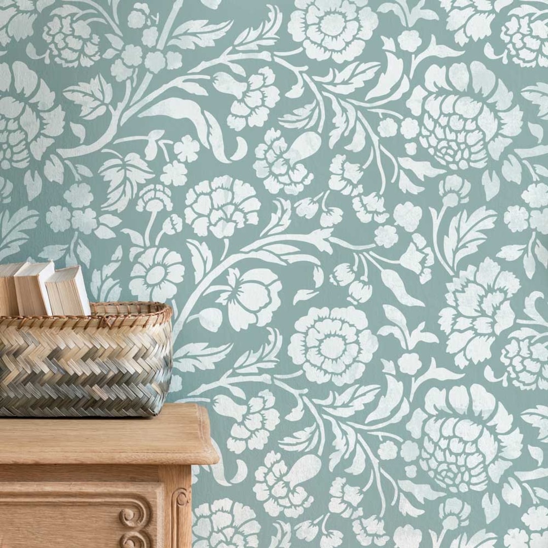 Heirloom Garden Wall Stencil Vintage Floral Design for a Quick and