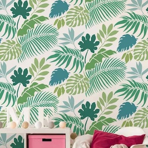 Tropical Dreams Wall Stencil - Reusable LARGE WALL STENCILS instead of Tropical Wallpaper - Palm Leaf Stencils for Wall Painting