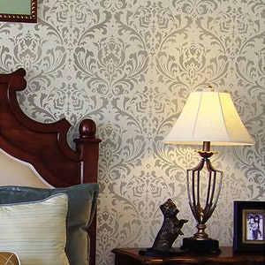 Anna Damask Wall Stencil LARGE WALL STENCILS instead of Wallpaper Easy to Use Wall Stencils for a Quick Room Update Stencils for Walls image 1