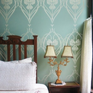 Rachel&#39;s Garden Allover Wall Stencil - Reusable stencils for DIY Home Decor. Better than wallpaper!