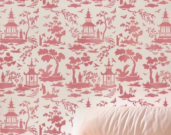 Secret Garden Toile Stencil- LARGE WALL STENCIL instead of Wallpaper - Easy to Use Wall Stencil for a Quick Room Update - Toile Wall Stencil