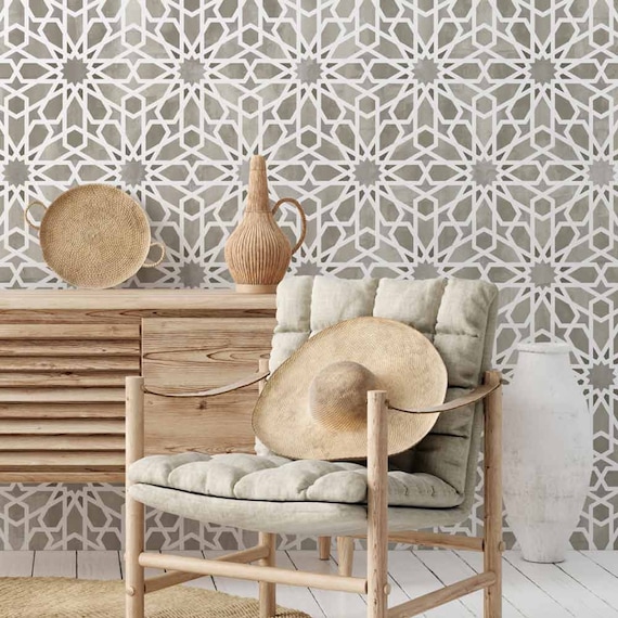 Moroccan stencils for walls. Beautiful wall stencils, geometric stencils  for DIY decor