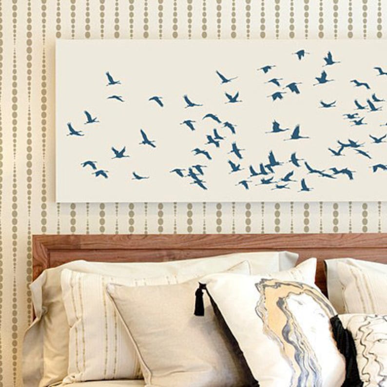 Flock Of Cranes Wall Stencil - LARGE WALL STENCIL – Bird Wall Stencil - Easy to Use Wall Stencil for a Quick Room Update - Stencil for Walls imagen 5