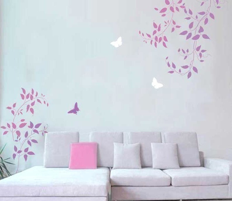 Wall Stencils Clematis Vine 3pc kit Easy Wall decor with stencils Better than decals Bild 1