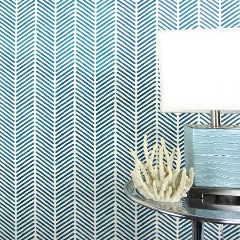 Herringbone Stitch Stencil LARGE WALL STENCILS instead of Wallpaper Easy to Use Wall Stencils for a Room Update Stencils for Walls image 1