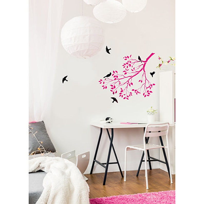 Wall Stencil Spring Songbirds Tree Branch Stencil for Walls Bird Stencil Large Stencil For Wall Painting DIY Woodland nursery ideas image 5