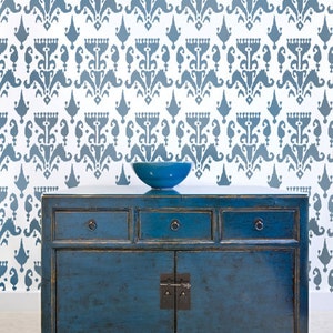 Wall Stencil Ikat Bukhara Trendy stencils for walls instead of wallpaper image 1