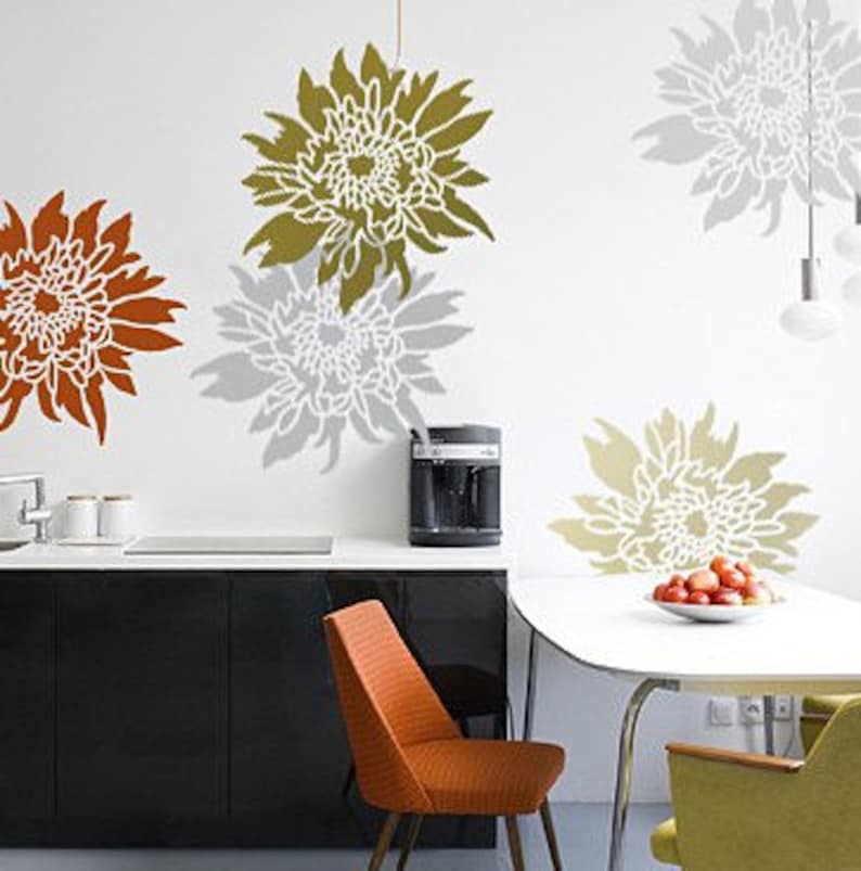 Flower Stencil Chrysanthemum Grande LG Wall Stencils for easy decor Better than decals image 1