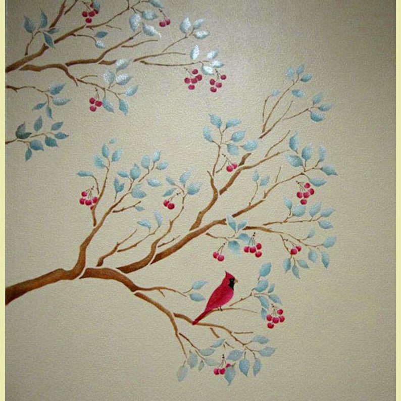 Wall Stencil Spring Songbirds Tree Branch Stencil for Walls Bird Stencil Large Stencil For Wall Painting DIY Woodland nursery ideas image 8