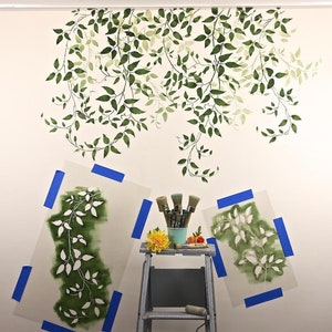 Large Wall stencil Clematis Branch Reusable Stencils for Painting Walls Plant stencils Botanical Designs Wall Stencils for DIY walls image 6