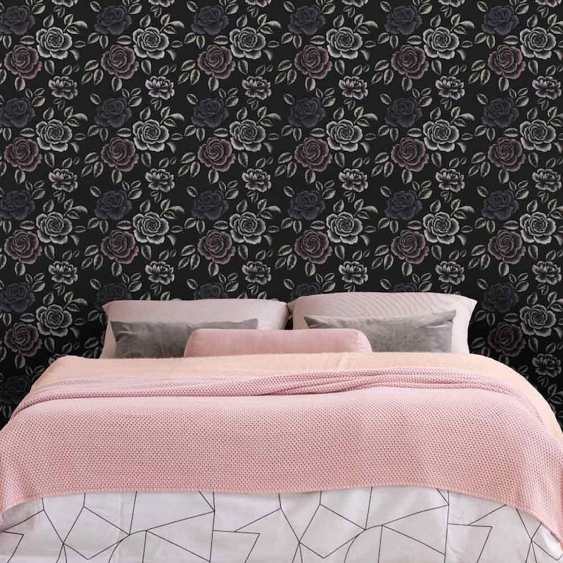 Midnight Rose Garden Stencil Floral Wall Stencil For Easy Paint Application Better Than Wallpaper Customizable Botanical Stencil