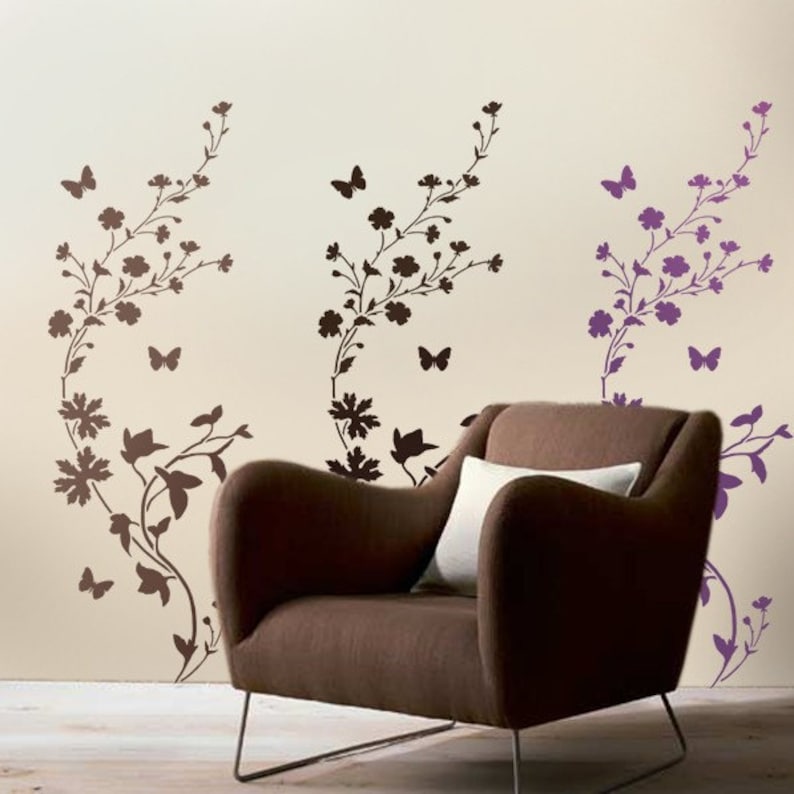 Stencil Wildflower border/stripe LG Reusable stencil for wall decor image 1