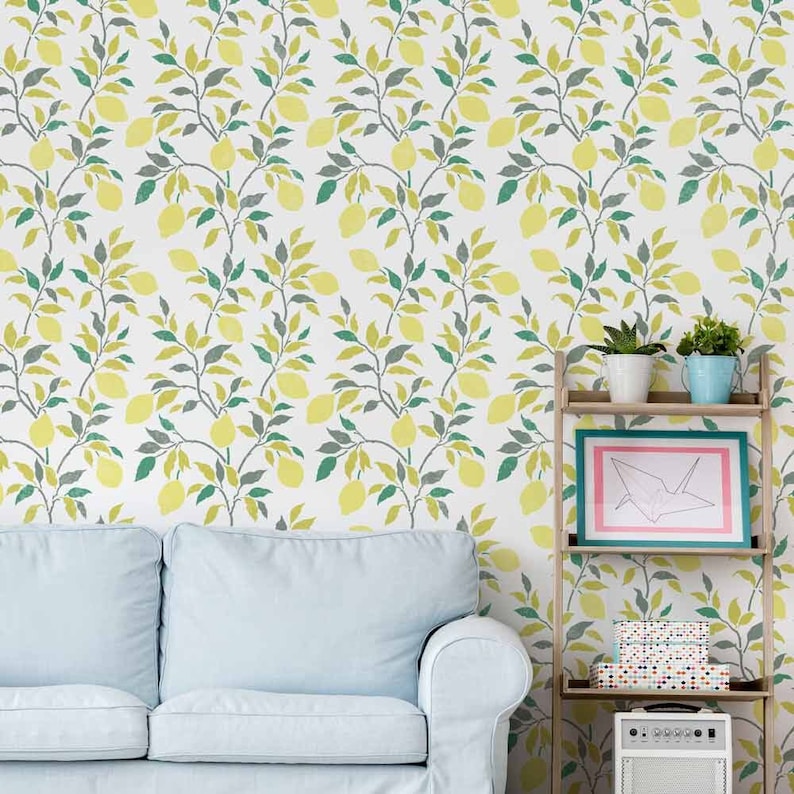 Lemons Wall Stencil LARGE WALL STENCILS instead of Wallpaper Easy to Use Wall Stencils for a Quick Room Update Stencils for Walls image 3