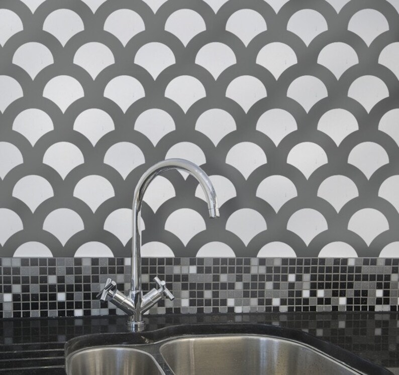 Scallop Allover Stencil Reusable stencils for walls instead Etsy