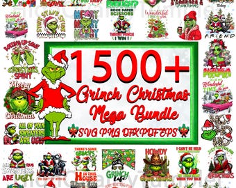 May include: A collection of Grinch-themed Christmas designs. The image features various graphics with the Grinch character, text, and holiday elements. The text includes phrases like "Merry Grinchmas" and "All of your sweaters are ugly."