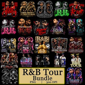 May include: A digital collection of graphic designs featuring Chris Brown and Usher Raymond for an R&B tour. The images include portraits of the artists, stylised text reading R&B Tour, and the number 26, presented in various colour schemes and layouts.