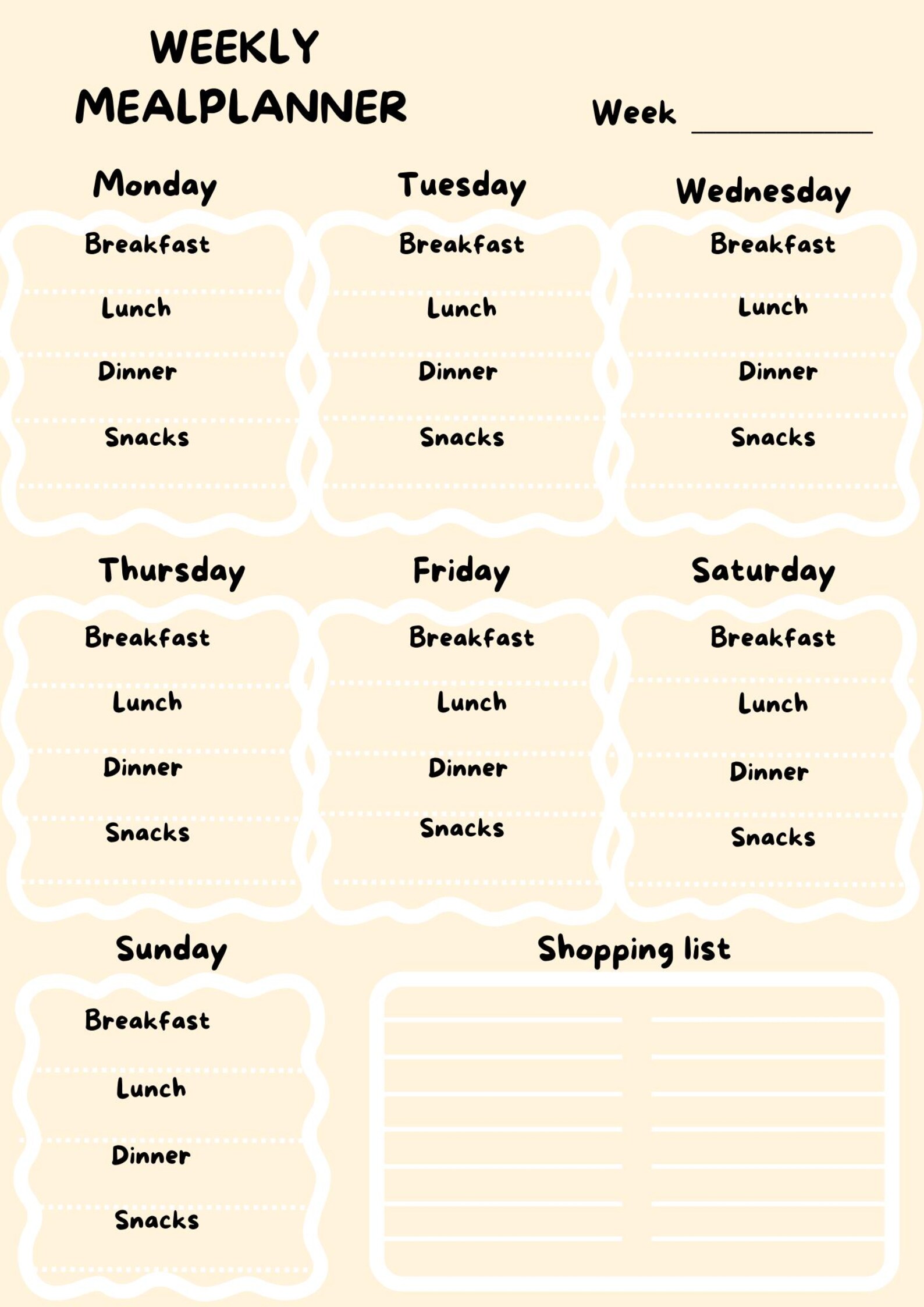 Edible Template Weekly Meal Planner Etsy