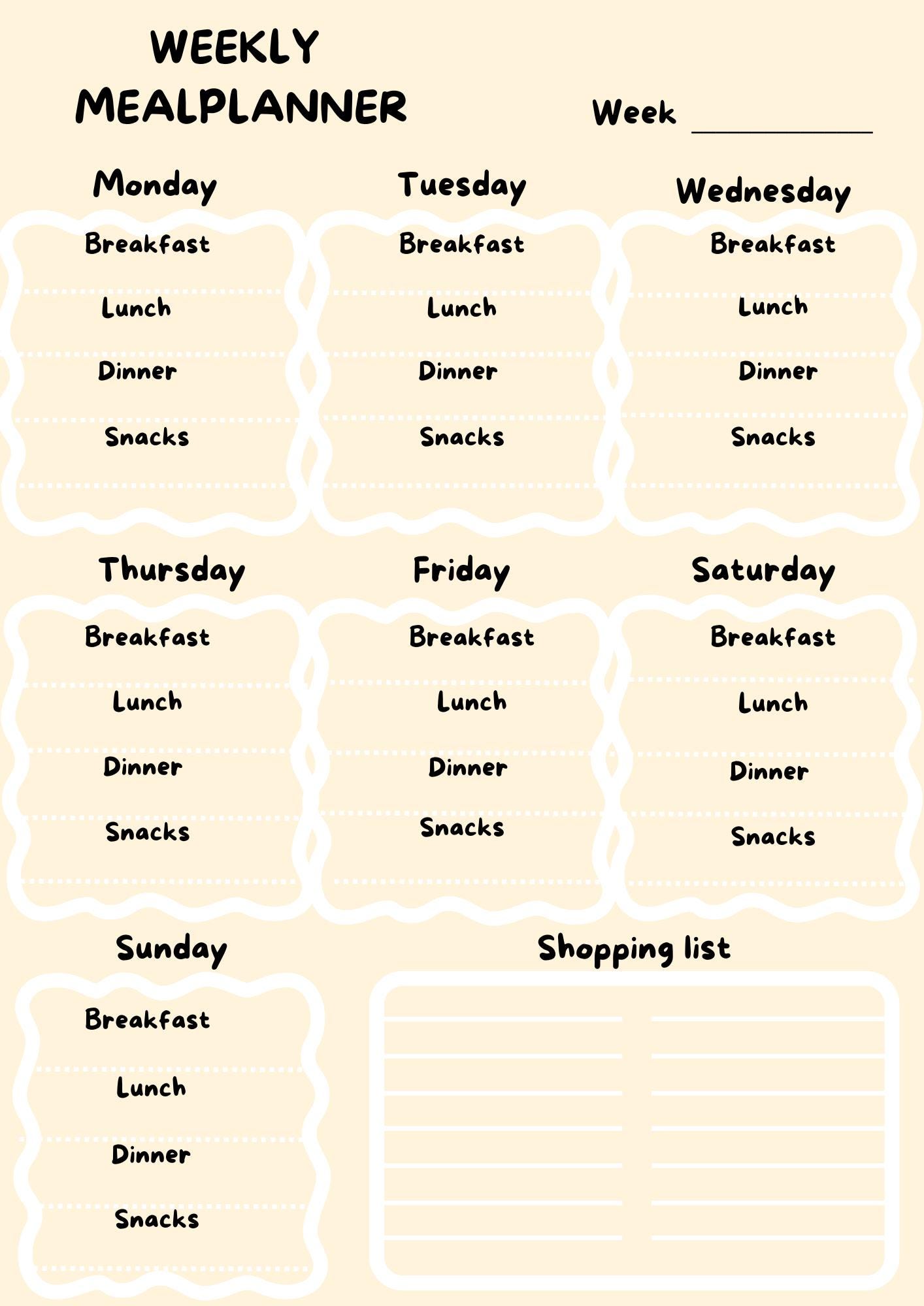 Edible Template Weekly Meal Planner Etsy Edible Template Weekly Meal Planner Etsy