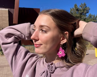 Dainty Pink Flower Crochet Earrings