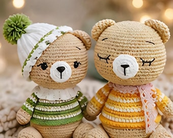 Bear wearing a beanie Crochet Pattern Tutorial, Teddy Bear Crochet Pattern, Amigurumi Plush Toy Pattern PDF.