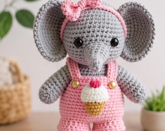 Crochet Sitting Elephant Amigurumi Pattern PDF, Safari Elephant Plushie Crochet Pattern PDF Tutorial