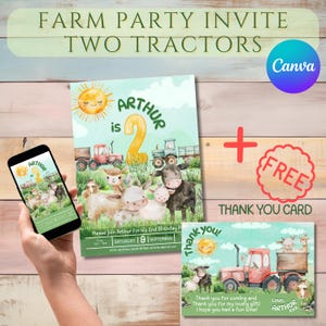 Invitation Anniversaire Ferme Aquarelle - Canva Modifiable