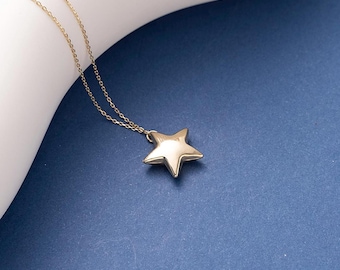 Dainty 14K Real Gold Balloon Star Necklace, Celestial Pendant