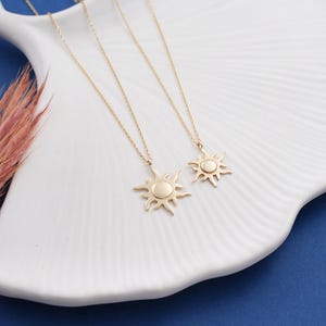 14K Gold Sun Necklace, Dainty initial Sunshine Pendant, 14K Solid Gold Celestial Necklace, Minimalist Yellow Gold Sun Pendant, Birthday Gift