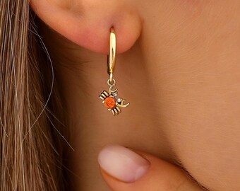 Tiny Crab Earrings, Dainty initial Animal Earrings, 14K Solid Gold Crab Earrings, Handmade 14K Yellow Gold Crab Earrings, Summer Jewelry