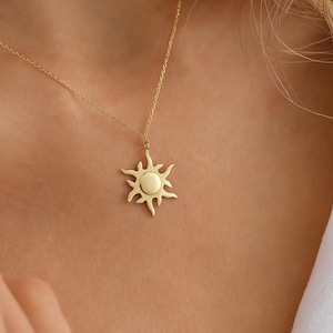 14K Gold Sun Necklace, Dainty Custom Celestial Pendant, 14K Solid Gold Sunshine Necklace, Handmade Sun Pendant, Summer Jewelry