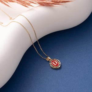 Colgante personalizado, collar con letras de oro real de 14 quilates, colgante vintage minimalista, delicado collar con letras de rubí personalizado, colgante con letras hecho a mano
