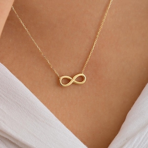 14K Solid Gold Infinity Necklace, 10K Handmade Love Pendant