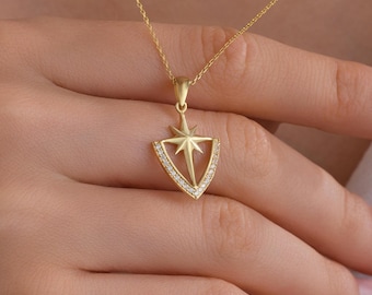 14K Solid Gold North Star Necklace, Dainty Custom Celestial Charm, Handmade Pole Star Pendant Jewelry, Christmas Gift