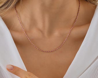 Real Gold Beaded Chain Necklace, Dainty initial Chain Necklace, 14K Solid Gold Chain Necklace, Yellow Gold Chain Necklace, Summer Jewelry