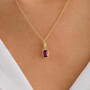 10K Dainty initial Ruby Pendant, 14K Solid Gold Ruby Necklace, Birthday Gift